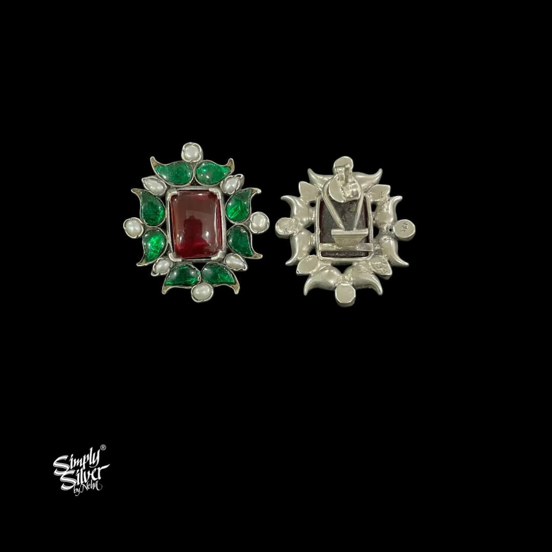 Green Kundan & Pearls Flower with Center Red Glass - MH5469