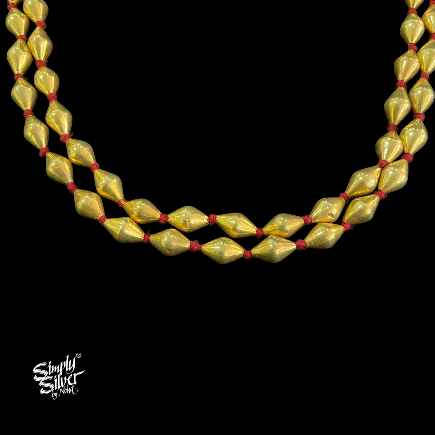 Gold Polish Silver Dholki Double String Lac Beads Necklace - MH5548