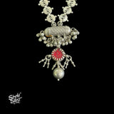 Silver Red Glass Necklace with Ghungroos & Bead - MH5556