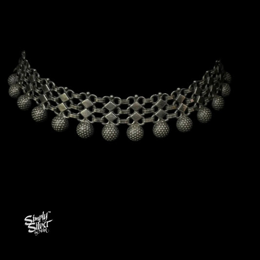 Silver Jaali Chatai Choker with Ball - MH5621