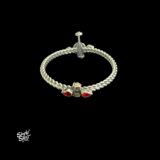 Silver Openable Twisted Kada with Red & Green Stone - MH5656