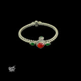 Silver Openable Twisted Kada with Red & Green Stone - MH5656