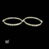 Silver Pink & Green Color Stone Bangles Pair - MH5659