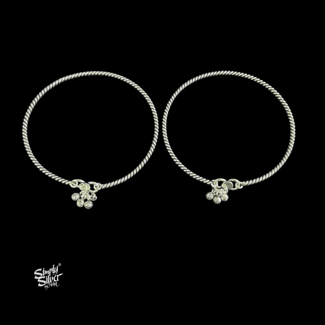 Silver Twisted & Jingling Ghungroos Anklet Pair