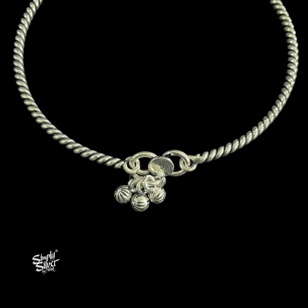 Silver Twisted & Jingling Ghungroos Anklet Pair - MH5661