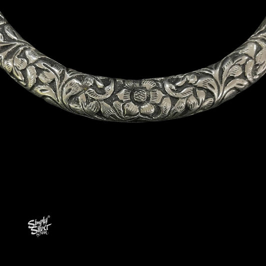 Silver Statement Floral Hasli with Black Thread - MH5667