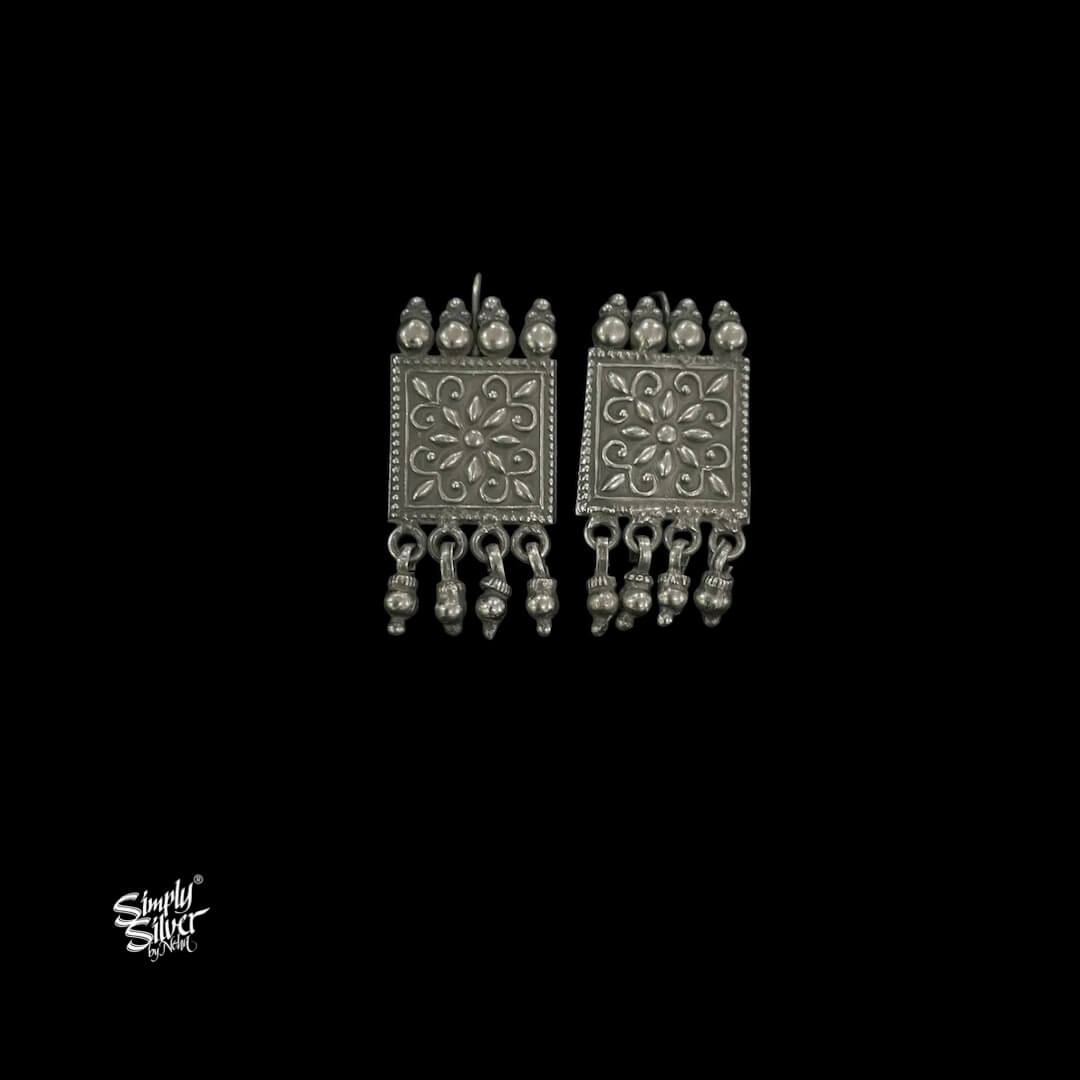 Silver Hooks with Square Flower & Ghungroos