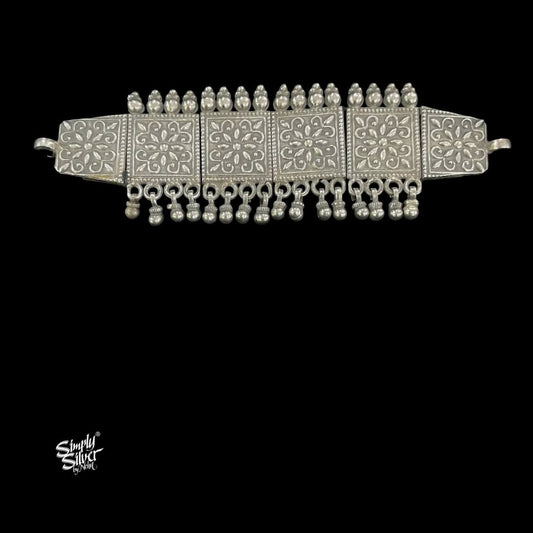 Silver Statement Square Flower Choker with Ghungroos - MH5670