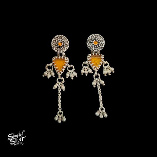 Tribal Yellow Stone & Triangle Glass with Long Ghungroos Danglers-MH5679