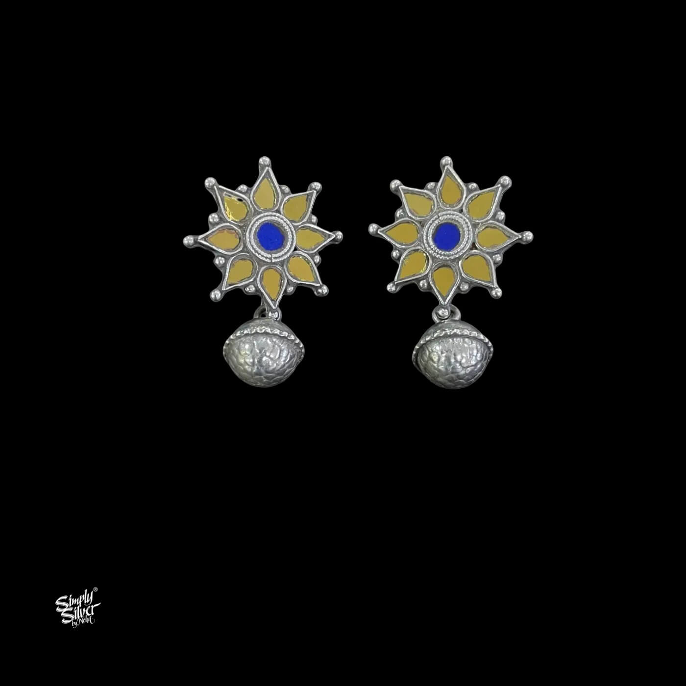 Blue & Yellow Color Glass Flower with Bead
