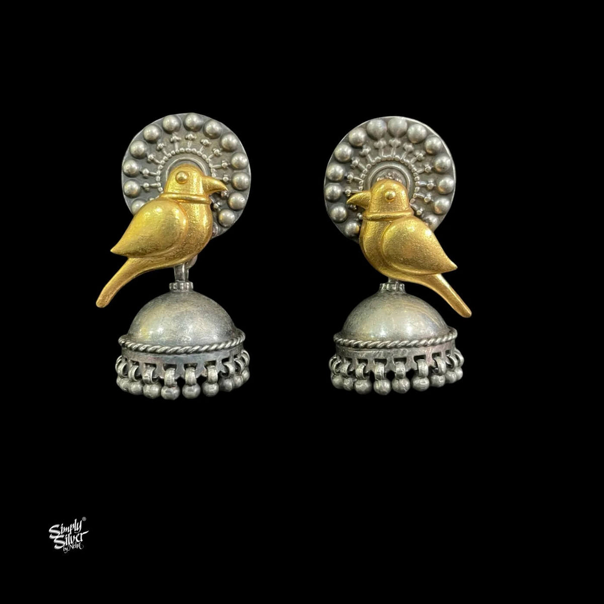 Round Flower with Dual Tone Bird & Plain Jhumka