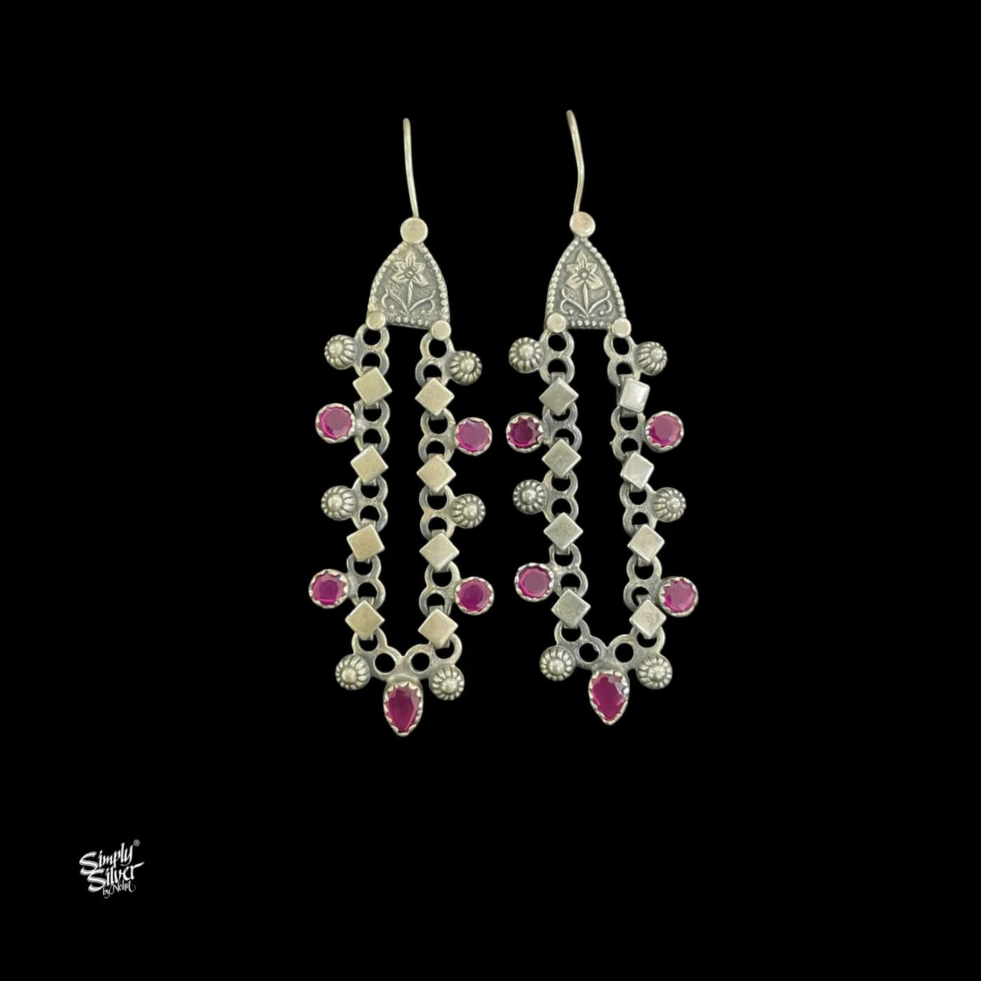 Silver Flower with Long Jaali & Ruby Stones