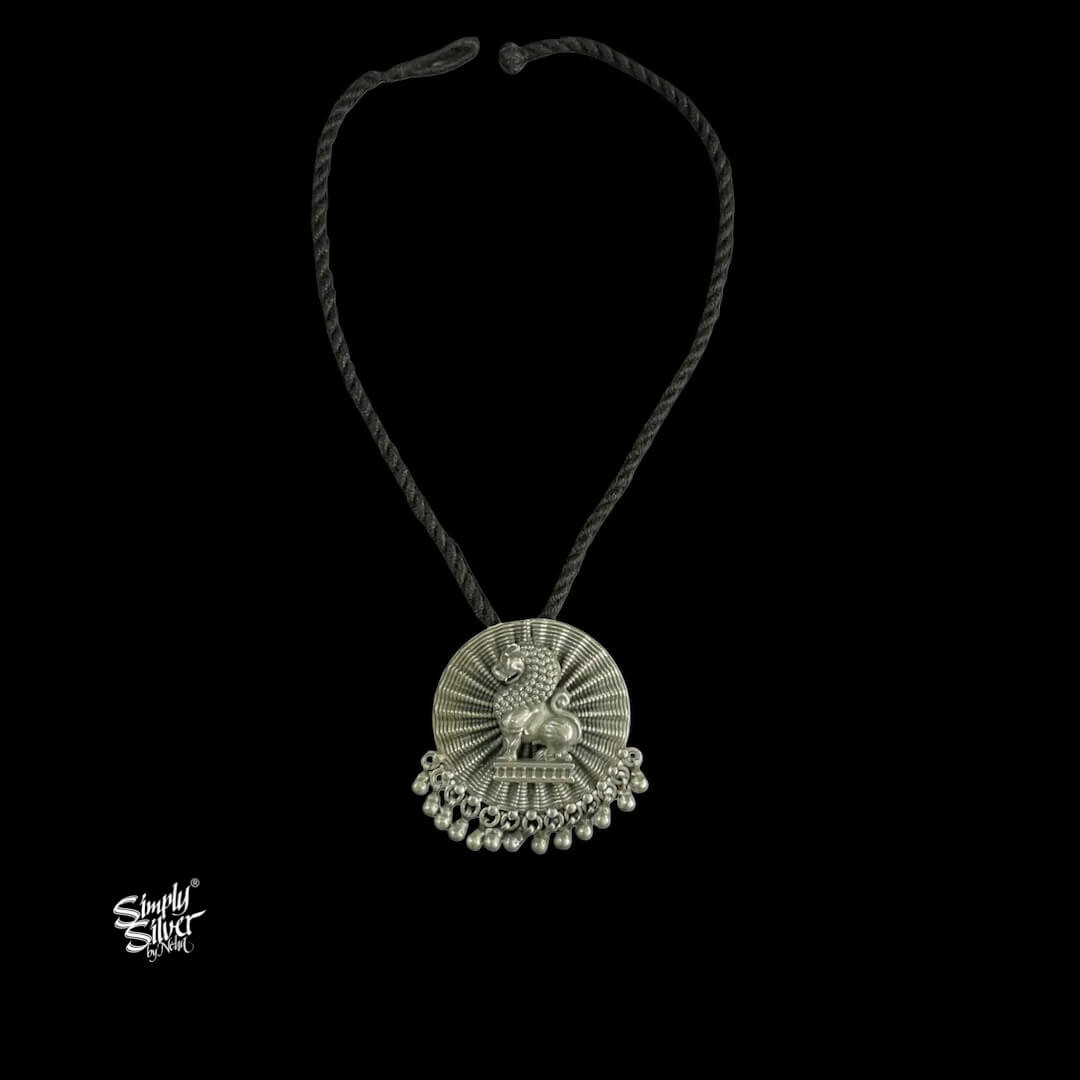 Silver Big Round with Lion & Ghungroos Pendant-1