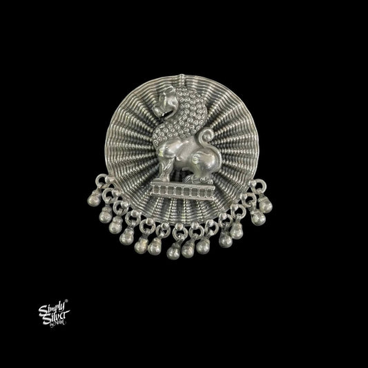 Silver Big Round with Lion & Ghungroos Pendant-2