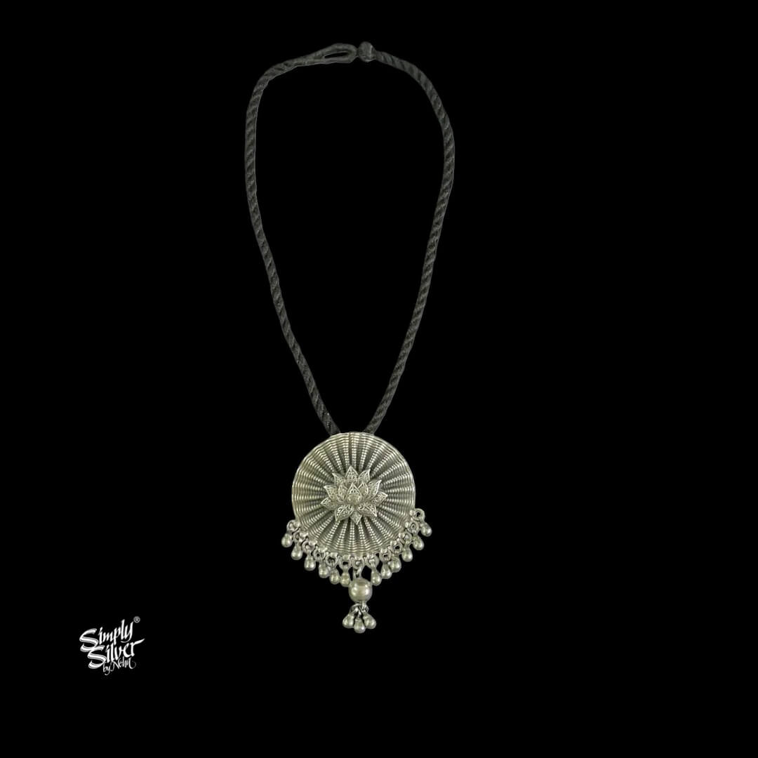 Silver Big Round with Flower & Ghungroos Pendant-1