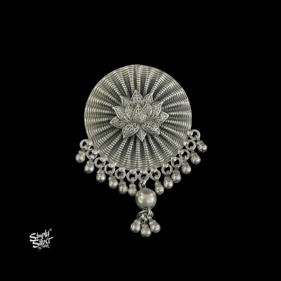 Silver Big Round with Flower & Ghungroos Pendant-2