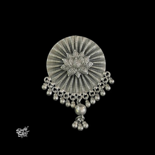 Silver Big Round with Flower & Ghungroos Pendant-2