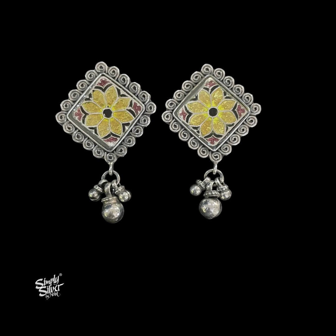 Silver Square With Multi Color Meenakri Flower & Ghungroos-1