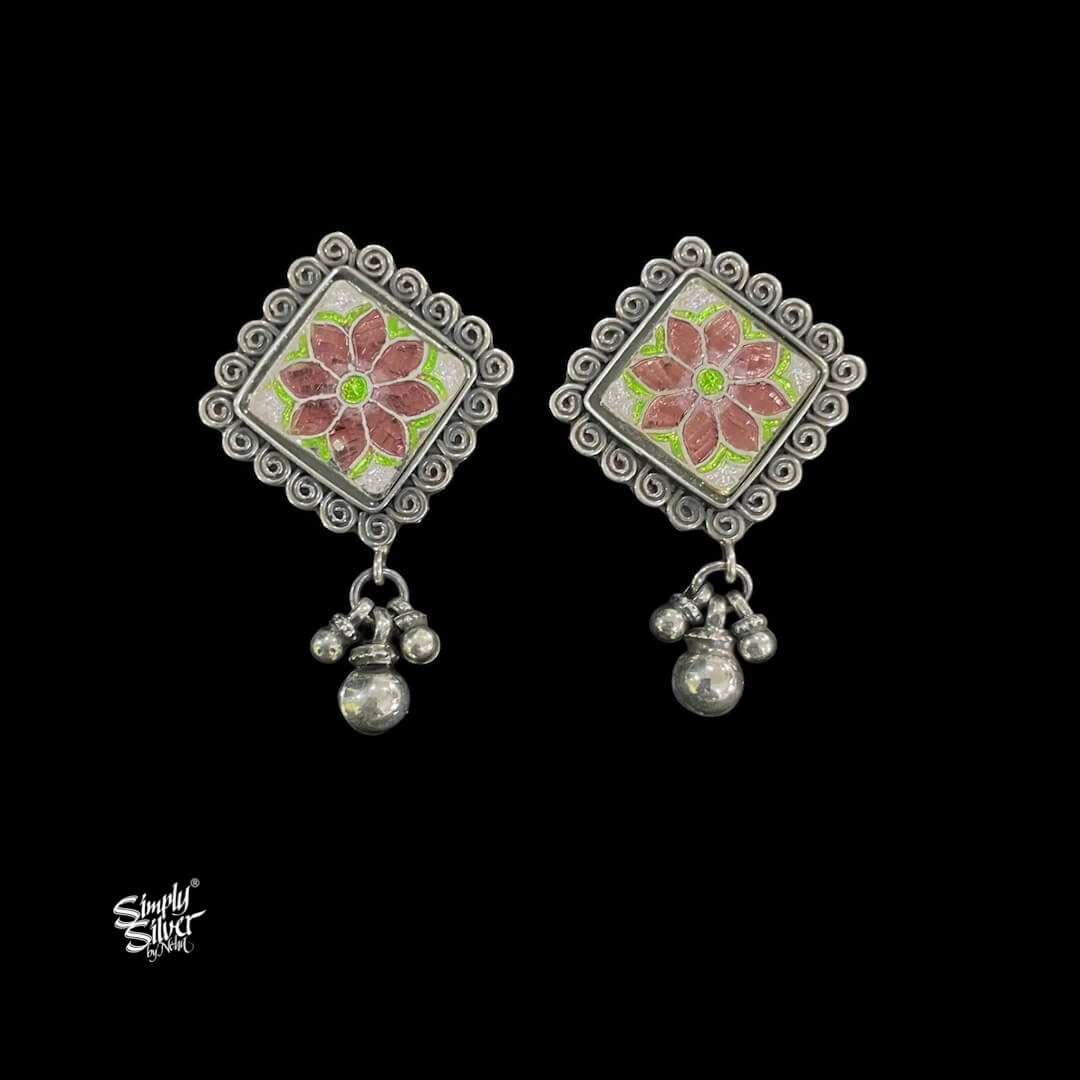 Silver Square With Multi Color Meenakri Flower & Ghungroos-1
