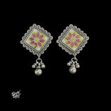 Silver Square With Multi Color Meenakri Flower & Ghungroos-1