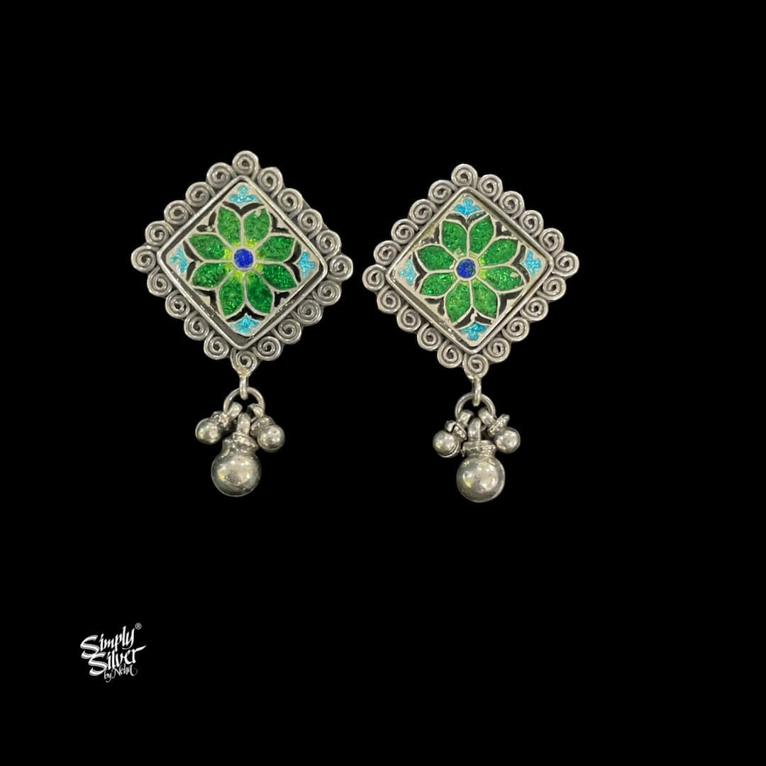 Silver Square With Multi Color Meenakri Flower & Ghungroos-1