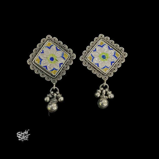 Silver Square With Multi Color Meenakri Flower & Ghungroos-1