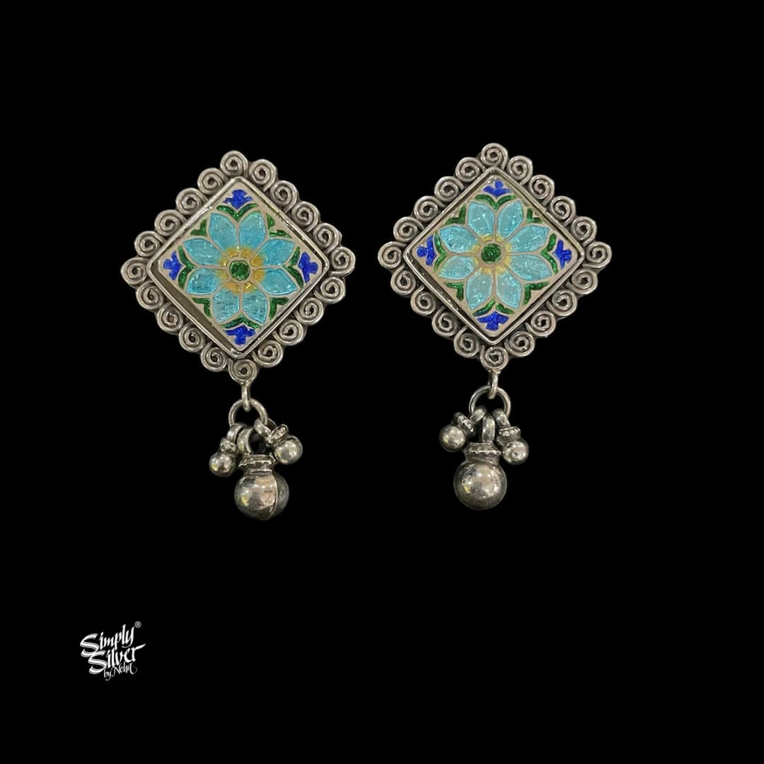 Silver Square With Multi Color Meenakri Flower & Ghungroos-1