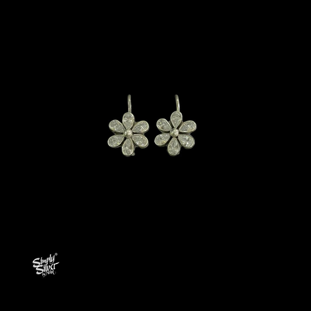 Silver Hooks with AD Stone Flower-1