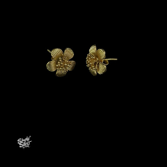 Silver Gold Polish Flower Studs-2