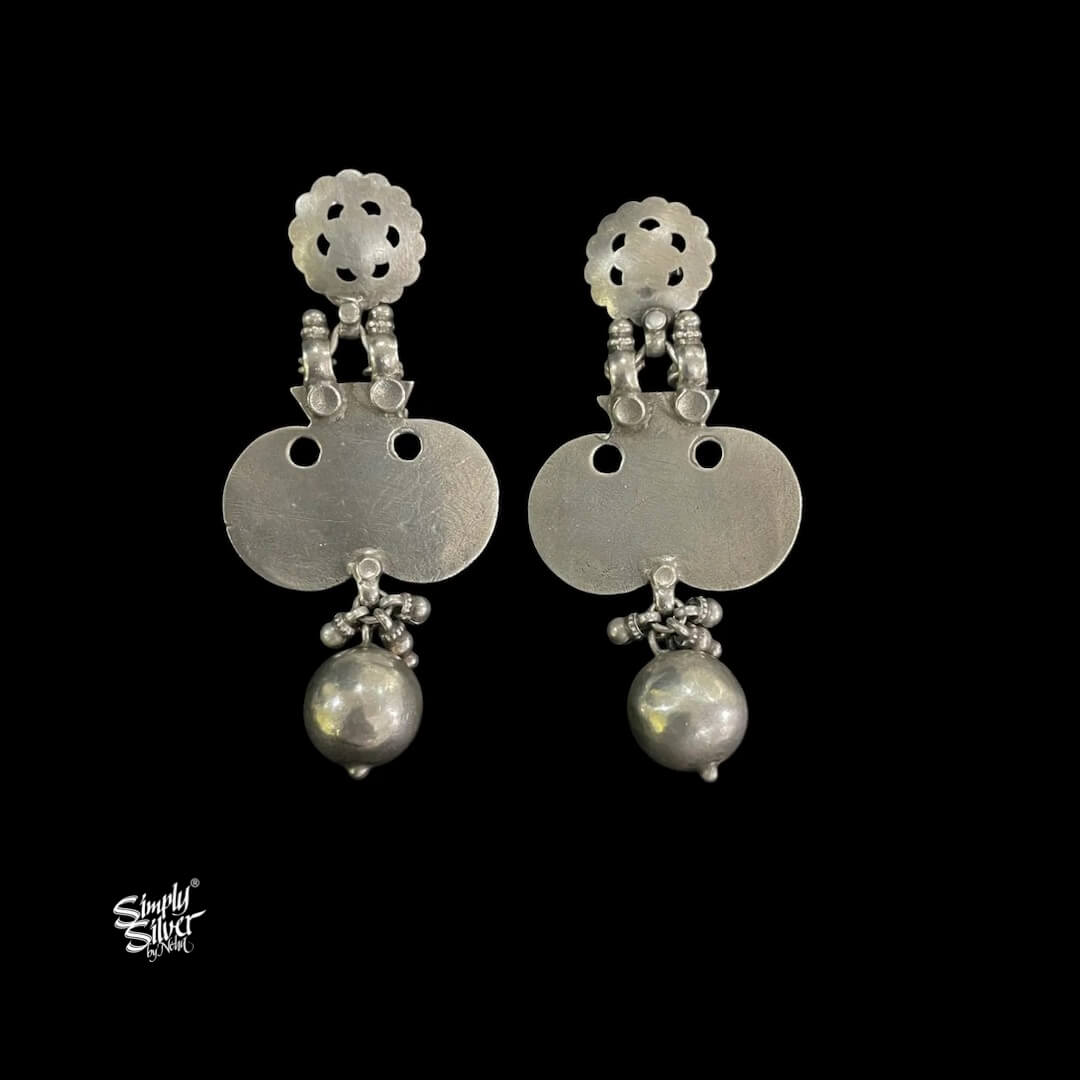 Silver Tribal Jaali Flower with Bead & Ghungroos-1