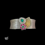 Silver Designer Kada with Dual Tone, Pearls & Kundan Flower-3
