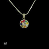 Silver Chain Necklace with Multi Color Kundan Flower Pendant-2
