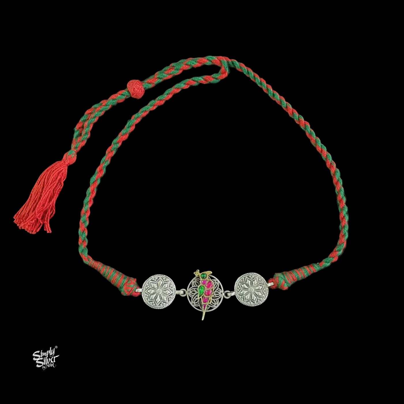 Silver Flower with Jaali, Dual Tone & Multi Color Kundan Peacock Choker-1