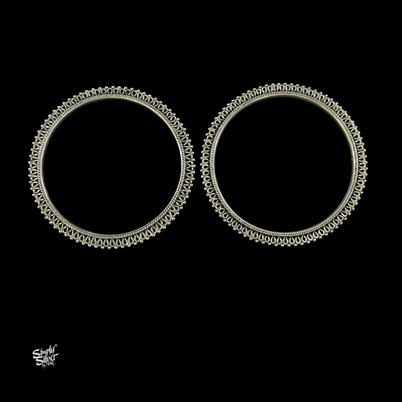 Silver Designer Raised Jaali Bangles Pair-1