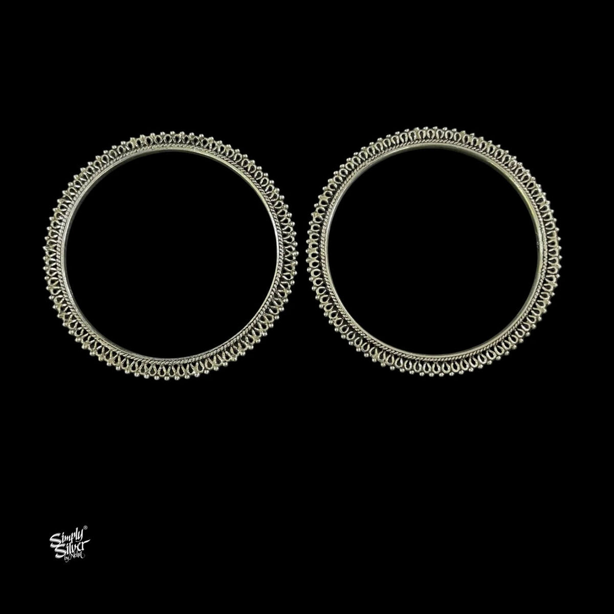 Silver Designer Raised Jaali Bangles Pair-1