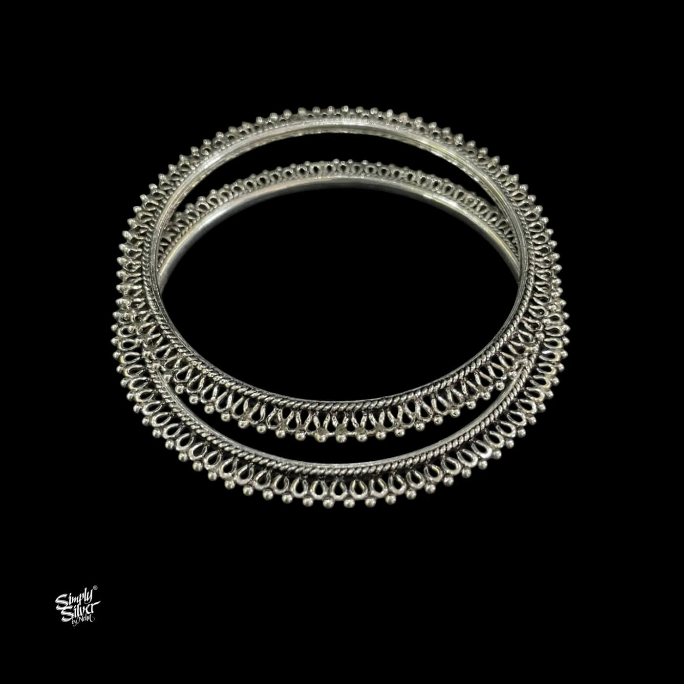 Silver Designer Raised Jaali Bangles Pair-2