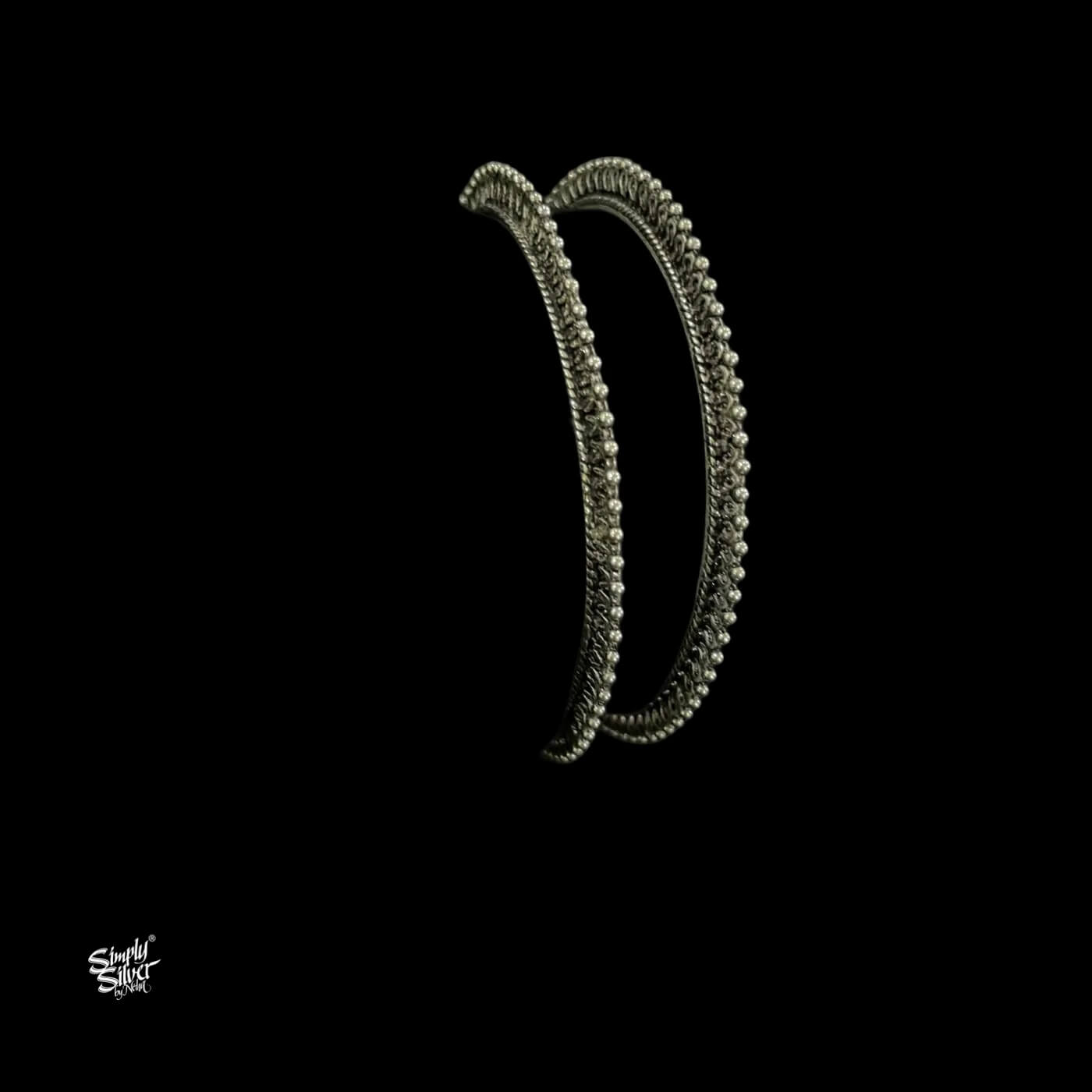 Silver Designer Raised Jaali Bangles Pair-3