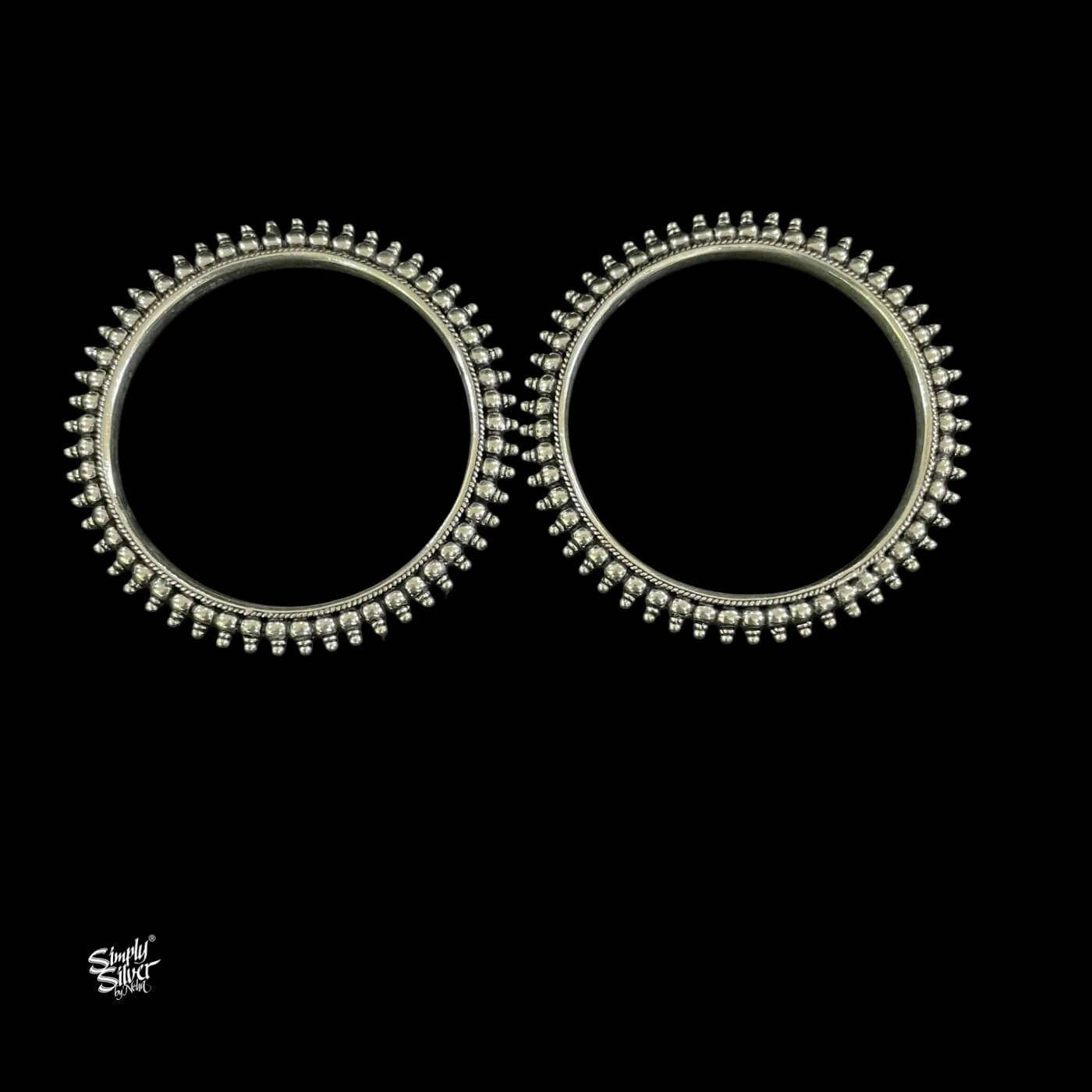 Silver Statement Raised Beads Bangles Pair-1