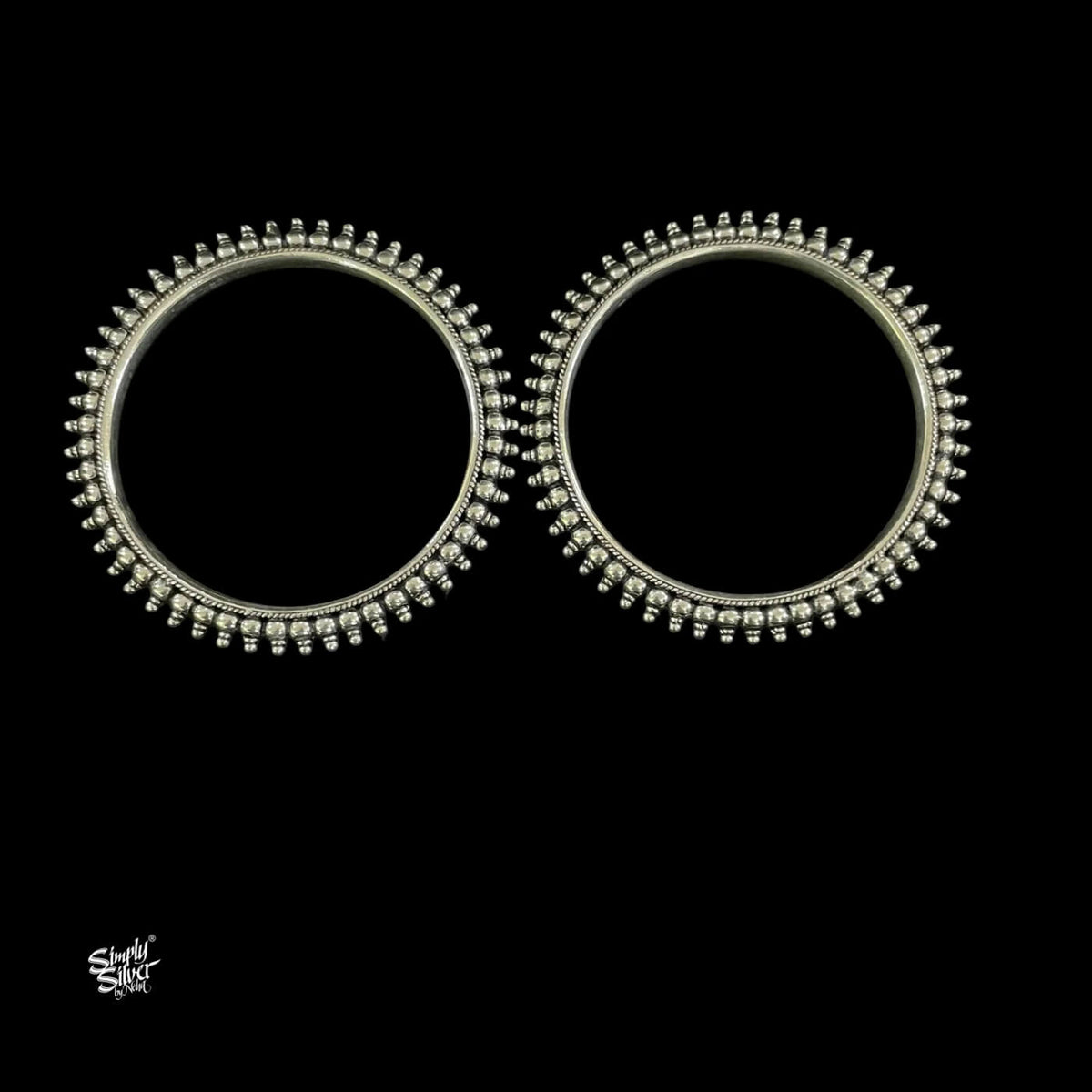 Silver Statement Raised Beads Bangles Pair-1