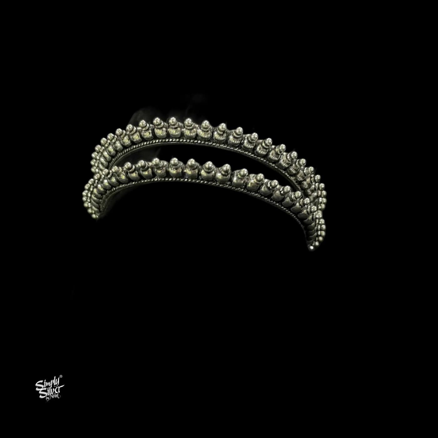 Silver Statement Raised Beads Bangles Pair-2