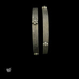 Silver Statement Floral Striped Bangles Pair-1