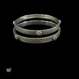 Silver Statement Floral Striped Bangles Pair-2