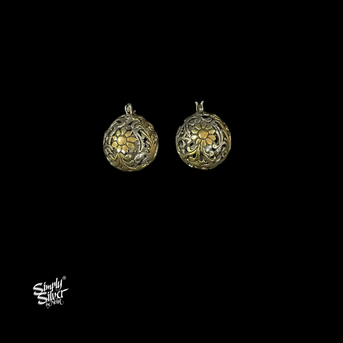 Silver Designer Dual Tone Ball Jaali Flower Bali-1