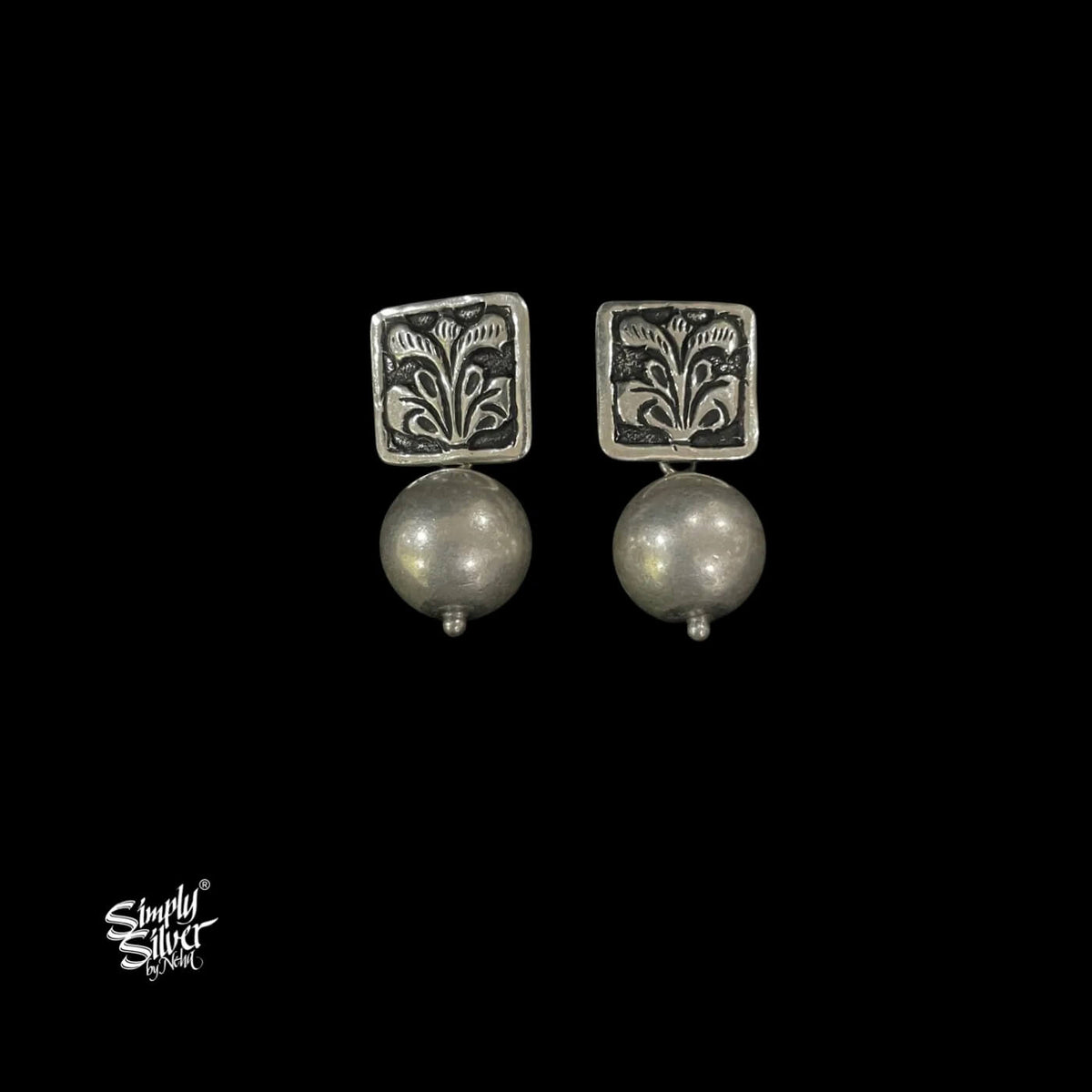 Silver Square Floral with Bead-1