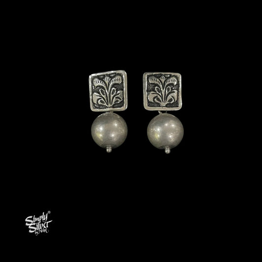 Silver Square Floral with Bead-1