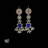 Silver Jaali Red Stone with Long Triangle Blue Glass & Ghungroos-1