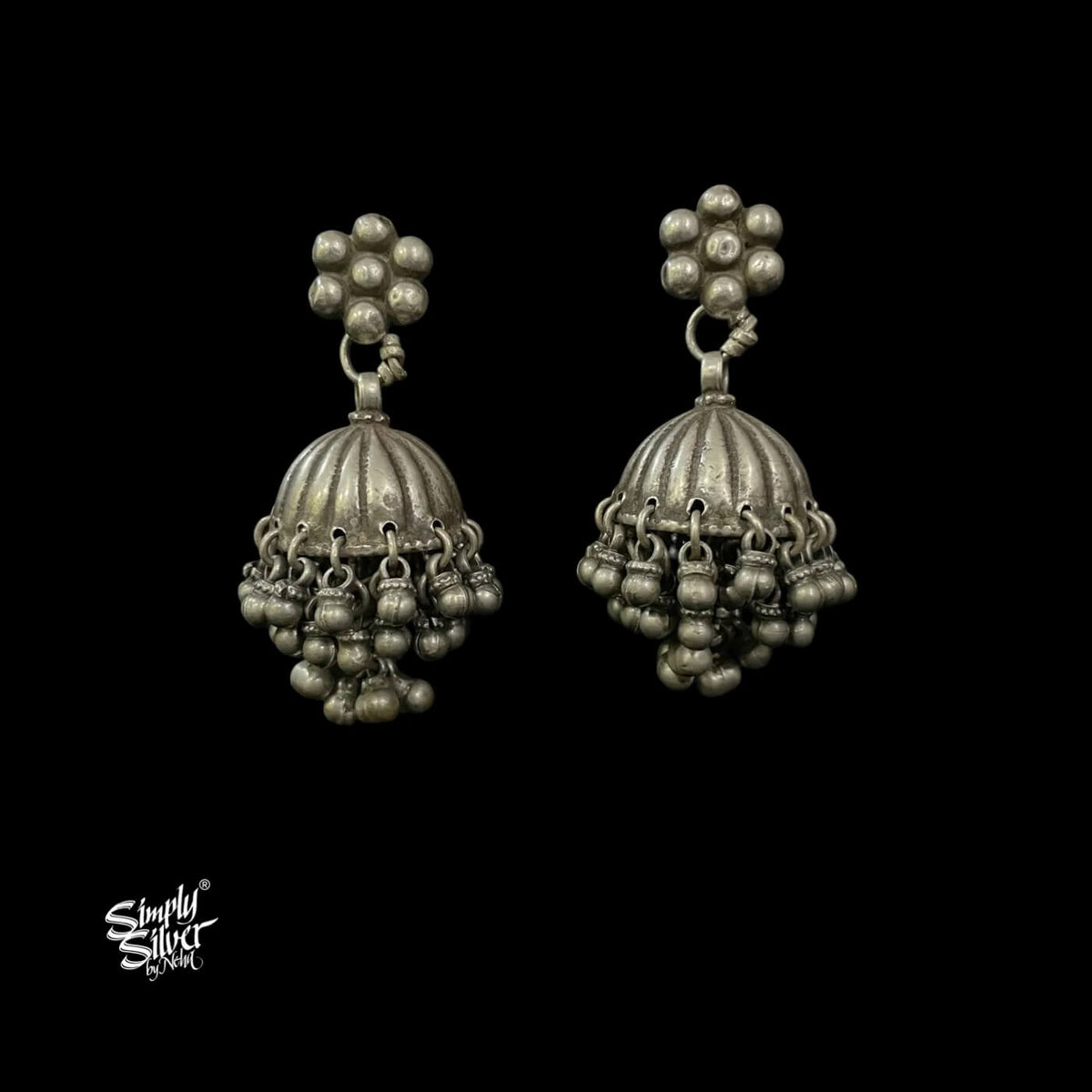 Silver Flower with Multi Layer Ghungroos Jhumka-1