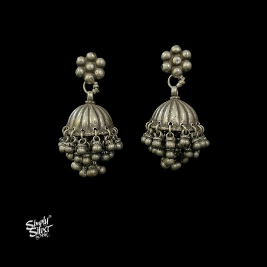 Silver Flower with Multi Layer Ghungroos Jhumka-1