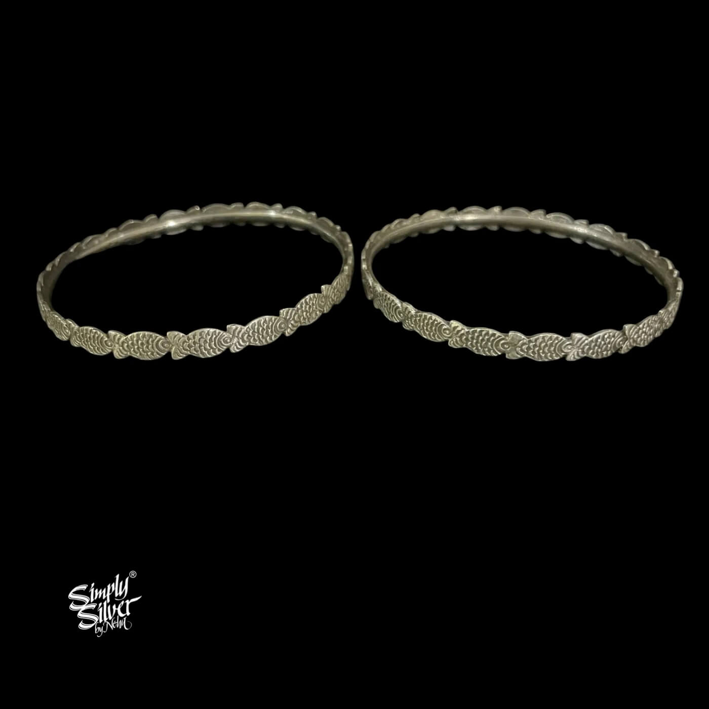 Silver Fish Bangles Pair-1