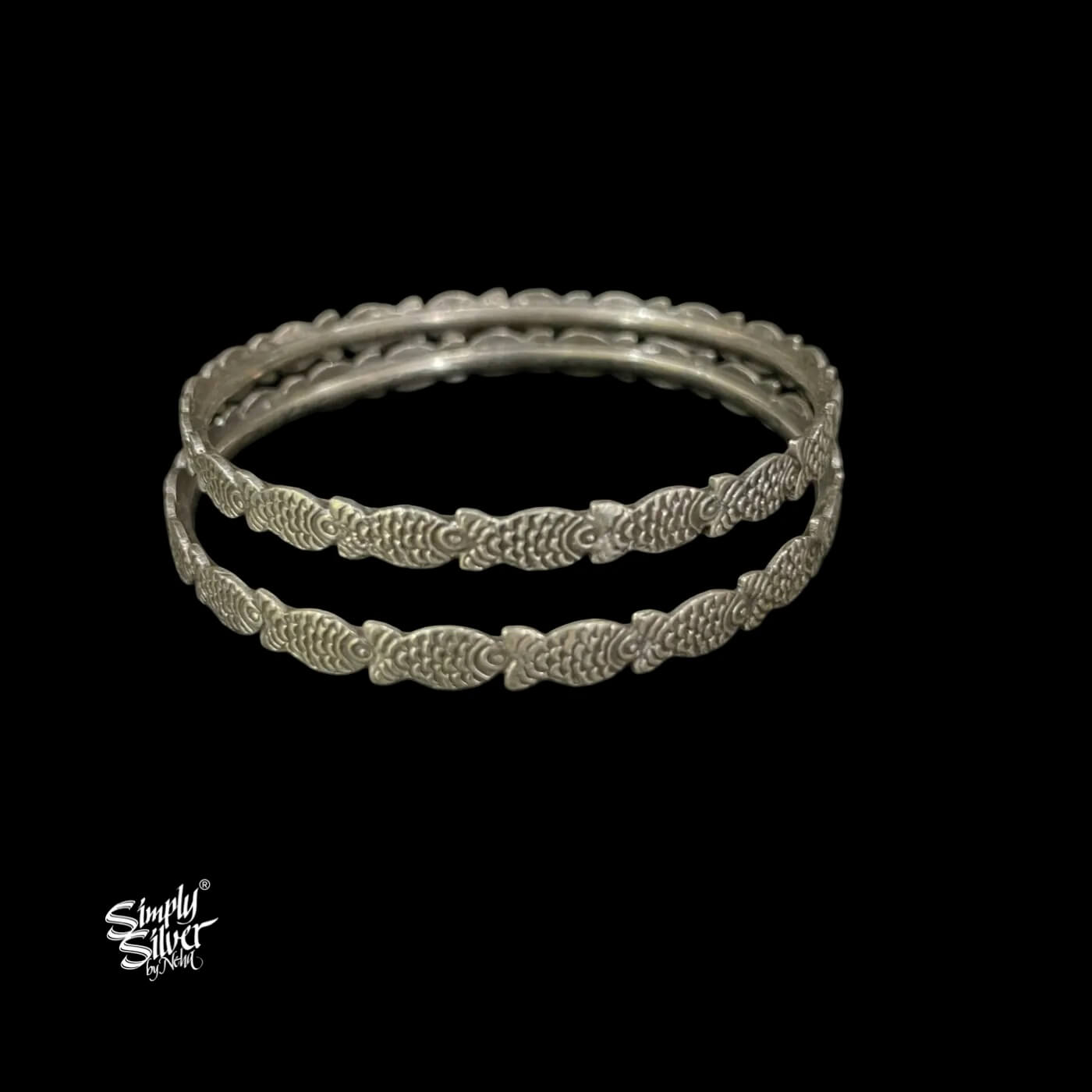 Silver Fish Bangles Pair-2
